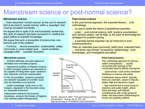 Mainstream science or post-normal science?