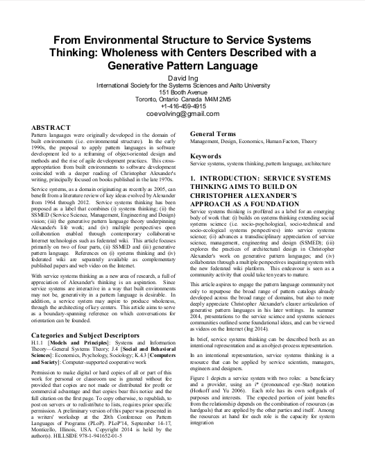 From Environmental Structure to Service Systems Thinking