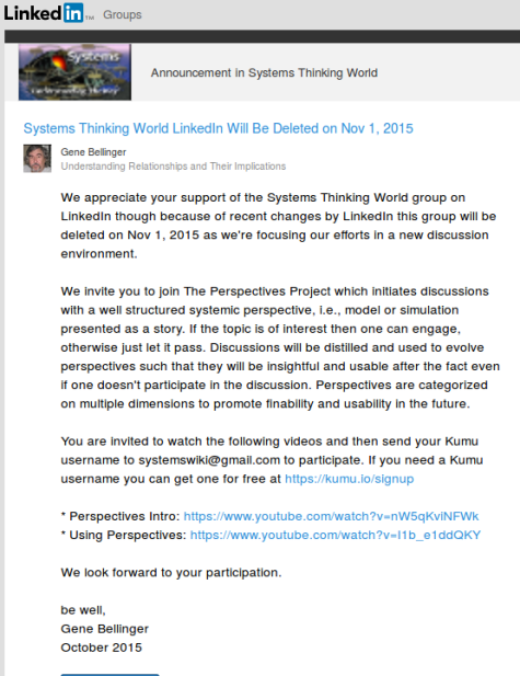 Systems Thinking World LinkedIn Will Be Deleted on Nov. 1, 2015