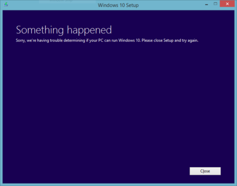 Something happened determining if your PC can run Windows 10