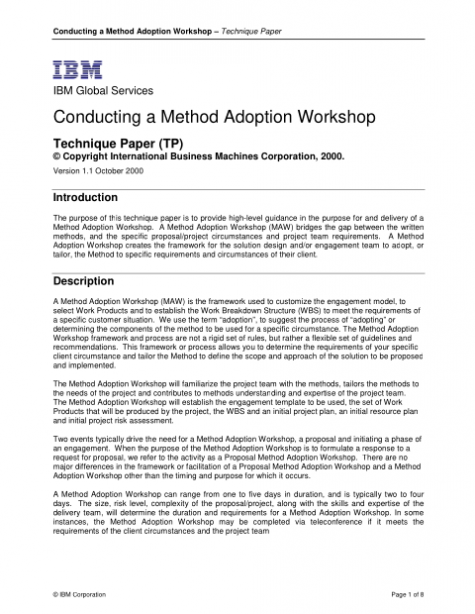 Technique Paper: Conducting a Method Adoption Workshop