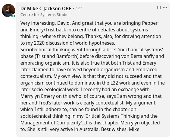 Response by Dr. Mike C. Jackson OBE