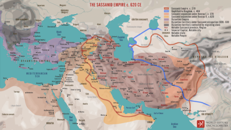 Map of "The Sassanid Empire c. 620 CE" CC-BY-NC-SA 2023 Simeon Neetchev https://www.worldhistory.org/image/16853/the-sassanid-empire-c-620-ce/